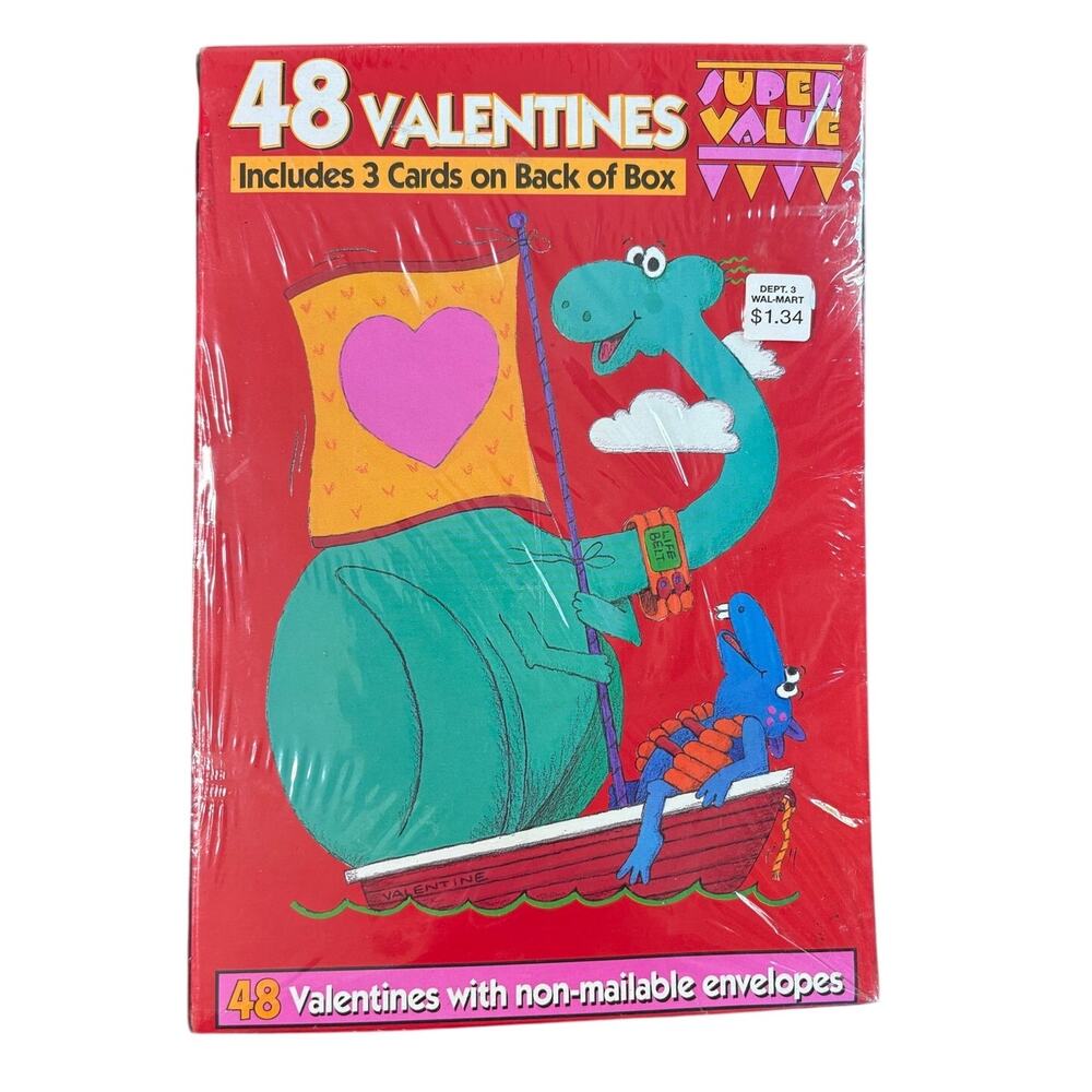 American Vintage Valentine's Day Cards 48 Paper Dinosaur Cards Co Unopened retro